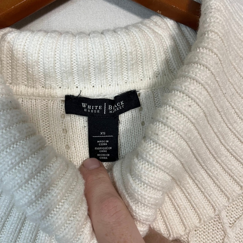 White House‎ Black Market Cream Cable Knit Cowl Neck Sweater Pullover - Size XS - Picture 4 of 8